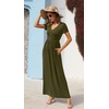 image:imageGRECERELLE Womens Summer Long Maxi Dresses 2026 Short Sleeve V Neck Casual Button Dress with PocketsAmry Green