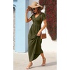 image:imageGRECERELLE Womens Summer Long Maxi Dresses 2026 Short Sleeve V Neck Casual Button Dress with PocketsAmry Green