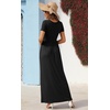 image:imageGRECERELLE Womens Summer Long Maxi Dresses 2026 Short Sleeve V Neck Casual Button Dress with PocketsBlack
