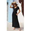 image:imageGRECERELLE Womens Summer Long Maxi Dresses 2026 Short Sleeve V Neck Casual Button Dress with PocketsBlack
