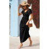 image:imageGRECERELLE Womens Summer Long Maxi Dresses 2026 Short Sleeve V Neck Casual Button Dress with PocketsBlack