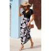 image:imageGRECERELLE Womens Summer Long Maxi Dresses 2026 Short Sleeve V Neck Casual Button Dress with PocketsBlack Purple Bloom