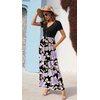 image:imageGRECERELLE Womens Summer Long Maxi Dresses 2026 Short Sleeve V Neck Casual Button Dress with PocketsBlack Purple Bloom