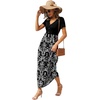 image:imageGRECERELLE Womens Summer Long Maxi Dresses 2026 Short Sleeve V Neck Casual Button Dress with PocketsBlack White