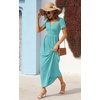 image:imageGRECERELLE Womens Summer Long Maxi Dresses 2026 Short Sleeve V Neck Casual Button Dress with PocketsCyan
