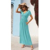 image:imageGRECERELLE Womens Summer Long Maxi Dresses 2026 Short Sleeve V Neck Casual Button Dress with PocketsCyan