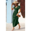 image:imageGRECERELLE Womens Summer Long Maxi Dresses 2026 Short Sleeve V Neck Casual Button Dress with PocketsDrak Green