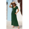 image:imageGRECERELLE Womens Summer Long Maxi Dresses 2026 Short Sleeve V Neck Casual Button Dress with PocketsDrak Green