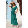 image:imageGRECERELLE Womens Summer Long Maxi Dresses 2026 Short Sleeve V Neck Casual Button Dress with PocketsEmerald Blue