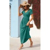 image:imageGRECERELLE Womens Summer Long Maxi Dresses 2026 Short Sleeve V Neck Casual Button Dress with PocketsEmerald Blue