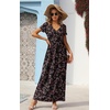 image:imageGRECERELLE Womens Summer Long Maxi Dresses 2026 Short Sleeve V Neck Casual Button Dress with PocketsFlower Mantian March Red
