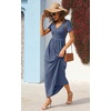image:imageGRECERELLE Womens Summer Long Maxi Dresses 2026 Short Sleeve V Neck Casual Button Dress with PocketsGray Blue