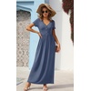 image:imageGRECERELLE Womens Summer Long Maxi Dresses 2026 Short Sleeve V Neck Casual Button Dress with PocketsGray Blue