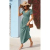 image:imageGRECERELLE Womens Summer Long Maxi Dresses 2026 Short Sleeve V Neck Casual Button Dress with PocketsHaze Blue
