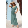 image:imageGRECERELLE Womens Summer Long Maxi Dresses 2026 Short Sleeve V Neck Casual Button Dress with PocketsHaze Blue