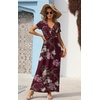 image:imageGRECERELLE Womens Summer Long Maxi Dresses 2026 Short Sleeve V Neck Casual Button Dress with PocketsLagerstroemia Wine