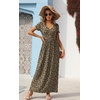 image:imageGRECERELLE Womens Summer Long Maxi Dresses 2026 Short Sleeve V Neck Casual Button Dress with PocketsLd Khaki