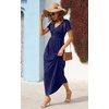 image:imageGRECERELLE Womens Summer Long Maxi Dresses 2026 Short Sleeve V Neck Casual Button Dress with PocketsNavy Blue
