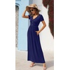 image:imageGRECERELLE Womens Summer Long Maxi Dresses 2026 Short Sleeve V Neck Casual Button Dress with PocketsNavy Blue