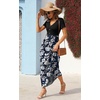 image:imageGRECERELLE Womens Summer Long Maxi Dresses 2026 Short Sleeve V Neck Casual Button Dress with PocketsNavy Blue Flower