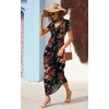 image:imageGRECERELLE Womens Summer Long Maxi Dresses 2026 Short Sleeve V Neck Casual Button Dress with PocketsRed Brown Black