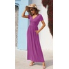 image:imageGRECERELLE Womens Summer Long Maxi Dresses 2026 Short Sleeve V Neck Casual Button Dress with PocketsRose Purple