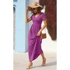 image:imageGRECERELLE Womens Summer Long Maxi Dresses 2026 Short Sleeve V Neck Casual Button Dress with PocketsRose Purple