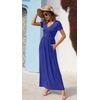 image:imageGRECERELLE Womens Summer Long Maxi Dresses 2026 Short Sleeve V Neck Casual Button Dress with PocketsRoyal Blue