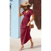 image:imageGRECERELLE Womens Summer Long Maxi Dresses 2026 Short Sleeve V Neck Casual Button Dress with PocketsWine Red