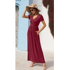 image:imageGRECERELLE Womens Summer Long Maxi Dresses 2026 Short Sleeve V Neck Casual Button Dress with PocketsWine Red