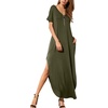 image:imageGRECERELLE Womens Summer Maxi Dress Casual Loose V Neck Short Sleeve Side Split Long Dresses with Functional PocketsArmy Green