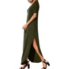 image:imageGRECERELLE Womens Summer Maxi Dress Casual Loose V Neck Short Sleeve Side Split Long Dresses with Functional PocketsArmy Green