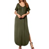 image:imageGRECERELLE Womens Summer Maxi Dress Casual Loose V Neck Short Sleeve Side Split Long Dresses with Functional PocketsArmy Green