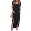 image:imageGRECERELLE Womens Summer Maxi Dress Casual Loose V Neck Short Sleeve Side Split Long Dresses with Functional PocketsBlack