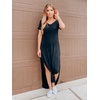 image:imageGRECERELLE Womens Summer Maxi Dress Casual Loose V Neck Short Sleeve Side Split Long Dresses with Functional PocketsBlack