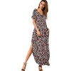 image:imageGRECERELLE Womens Summer Maxi Dress Casual Loose V Neck Short Sleeve Side Split Long Dresses with Functional PocketsBlack Daffodil
