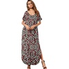 image:imageGRECERELLE Womens Summer Maxi Dress Casual Loose V Neck Short Sleeve Side Split Long Dresses with Functional PocketsBlack Daffodil