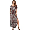 image:imageGRECERELLE Womens Summer Maxi Dress Casual Loose V Neck Short Sleeve Side Split Long Dresses with Functional PocketsBlack Daffodil