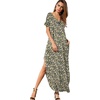 image:imageGRECERELLE Womens Summer Maxi Dress Casual Loose V Neck Short Sleeve Side Split Long Dresses with Functional PocketsBlack Yellow