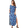 image:imageGRECERELLE Womens Summer Maxi Dress Casual Loose V Neck Short Sleeve Side Split Long Dresses with Functional PocketsBlue Ink White