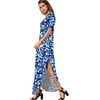 image:imageGRECERELLE Womens Summer Maxi Dress Casual Loose V Neck Short Sleeve Side Split Long Dresses with Functional PocketsBlue Ink White