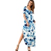 image:imageGRECERELLE Womens Summer Maxi Dress Casual Loose V Neck Short Sleeve Side Split Long Dresses with Functional PocketsBubble Blue