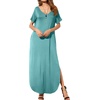 image:imageGRECERELLE Womens Summer Maxi Dress Casual Loose V Neck Short Sleeve Side Split Long Dresses with Functional PocketsCyan