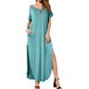 image:imageGRECERELLE Womens Summer Maxi Dress Casual Loose V Neck Short Sleeve Side Split Long Dresses with Functional PocketsCyan