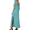 image:imageGRECERELLE Womens Summer Maxi Dress Casual Loose V Neck Short Sleeve Side Split Long Dresses with Functional PocketsCyan