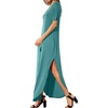 image:imageGRECERELLE Womens Summer Maxi Dress Casual Loose V Neck Short Sleeve Side Split Long Dresses with Functional PocketsCyan