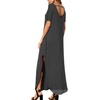 image:imageGRECERELLE Womens Summer Maxi Dress Casual Loose V Neck Short Sleeve Side Split Long Dresses with Functional PocketsDark Gray