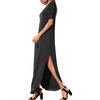 image:imageGRECERELLE Womens Summer Maxi Dress Casual Loose V Neck Short Sleeve Side Split Long Dresses with Functional PocketsDark Gray