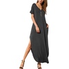 image:imageGRECERELLE Womens Summer Maxi Dress Casual Loose V Neck Short Sleeve Side Split Long Dresses with Functional PocketsDark Gray