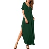 image:imageGRECERELLE Womens Summer Maxi Dress Casual Loose V Neck Short Sleeve Side Split Long Dresses with Functional PocketsDark Green
